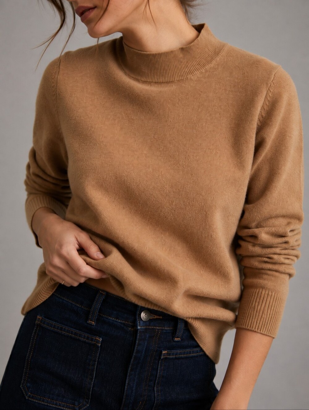 Camel Mock Neck Long Sleeve Pullover Sweater Womens Size Medium Estimate